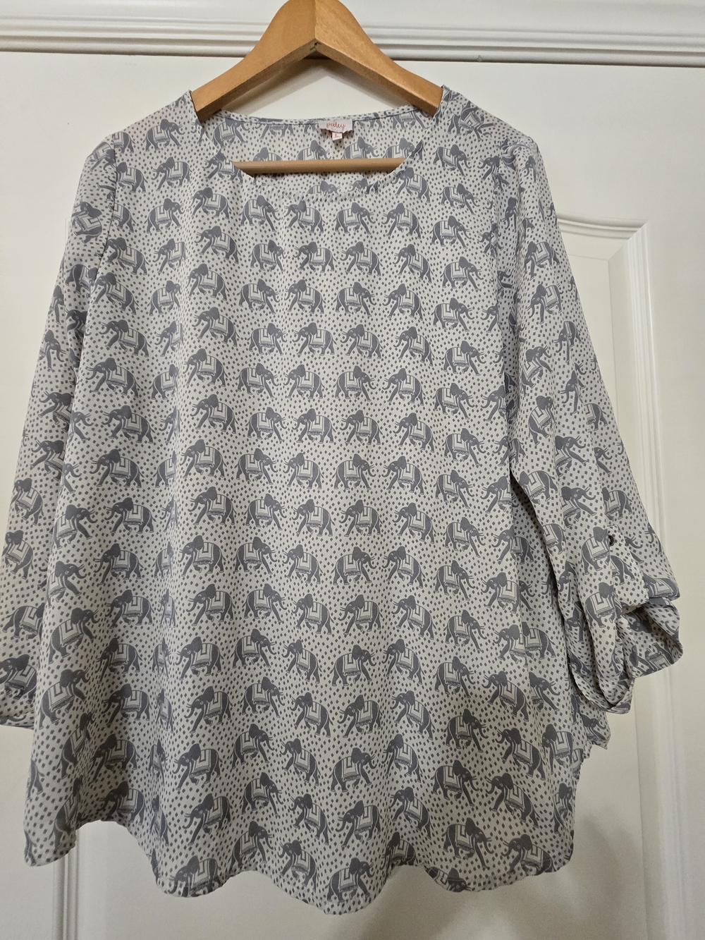 Pixley Cream Blouse with Gray Elephant Print Lightweight Flowy